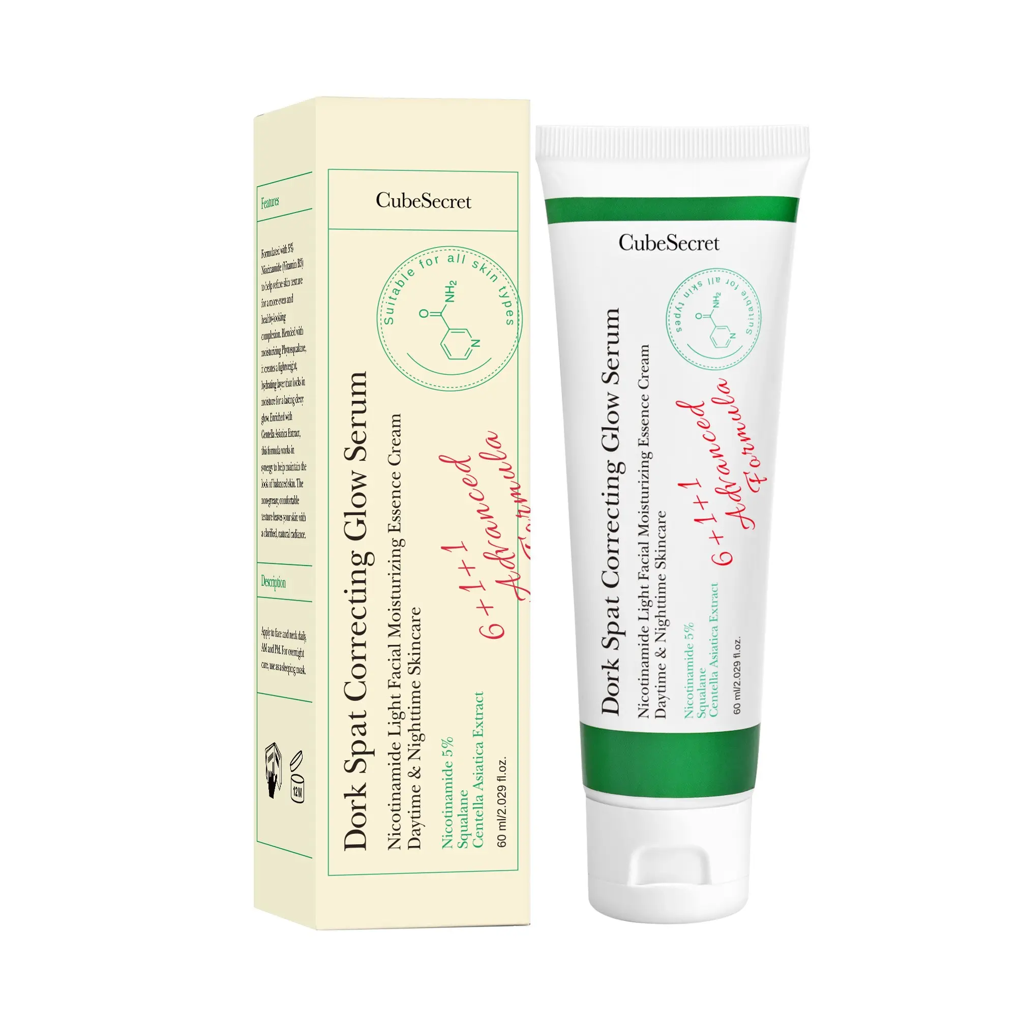 Niacinamide & Ceramide Brightening Serum, Gentle Skin-Friendly Facial Essence for Glowing Skin, Suitable for All Skin Types, Especially Dull or Tired Skin, 60 ml Ceramide Hydrating Serum, Brightening and Hydrating