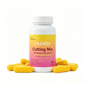HUAEN Cutting Mix Capsules-Strawberry Açaí Flavor – 60 Capsules,Berberine Chromium Magnesium-Fitness Raspberry Tea Powder Lemonade Yerba Mate
