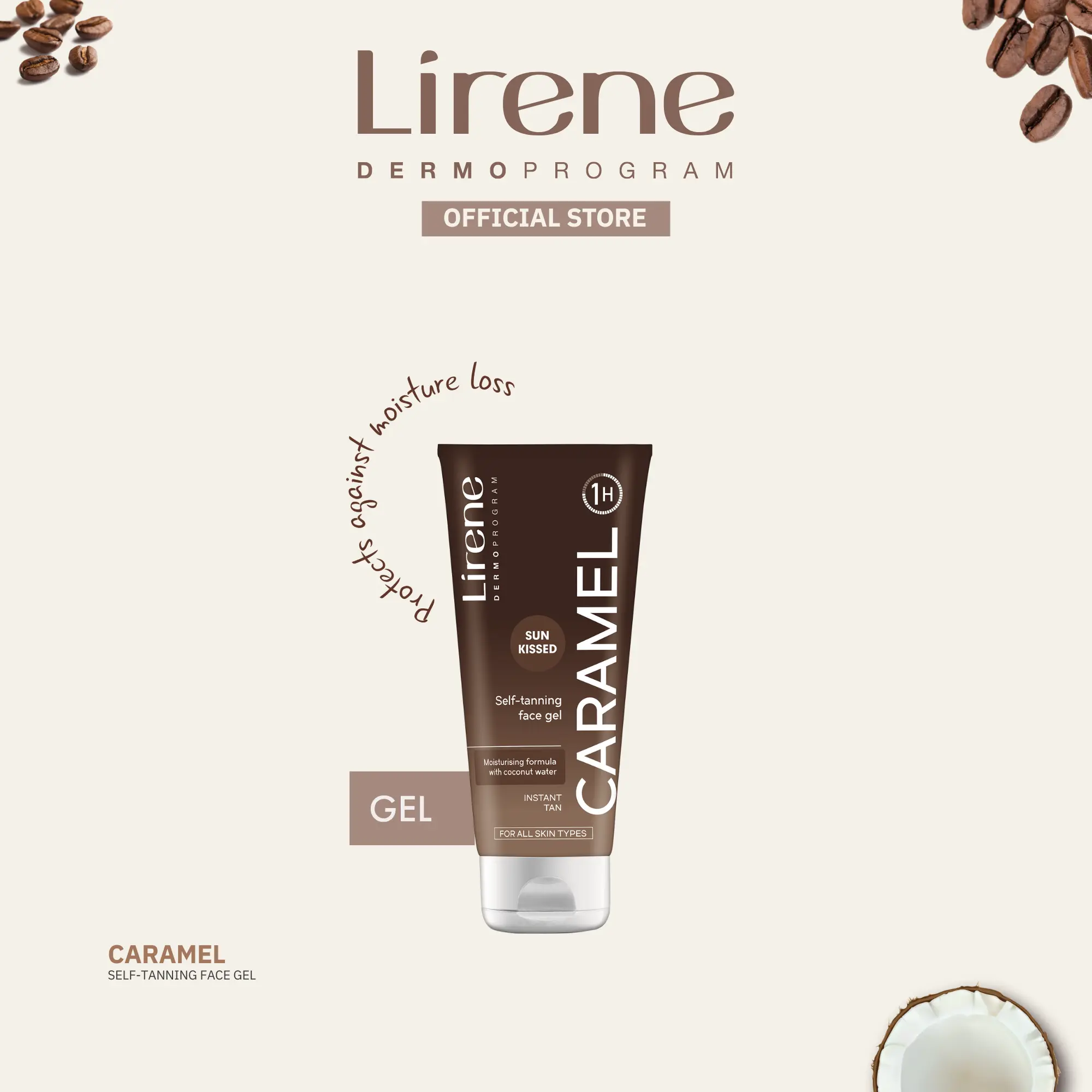Lirene Perfect Tan Caramel Face Gel | Gradual Self Tan Face Moisturizer, Natural Golden Glow, DHA Streak-Free Tanning Gel 75ml