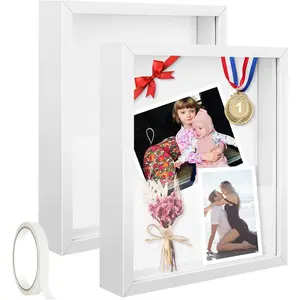 2 Pack 11 x 14in Shadow Box Frame Shadow Boxes Display Cases  Picture Frame Shadow Boxes Display Cases with Adhesive Tape for  Items Wedding Memories Awards Medals Tickets and Photos(White)