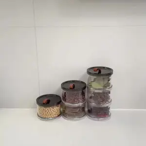 Three-Layer Round Spice Storage Box, Grain Storage Jar, Pepper And Seasoning Container, Multi-Layer Transparent Sealed Preservation Box, Made of Food-Grade Material, Reusable Container, Suitable for Grains, Cereals, Snacks, Spices, Etc