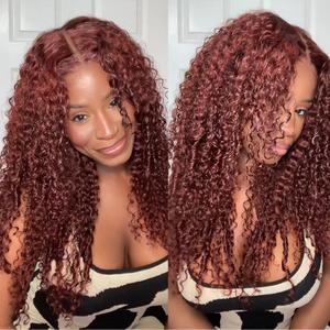 UNice Glueless Reddish Brown Jerry Curly Wig Pre-cut 7x5 HD Lace Human Hair Wig with Bleached Knots Beginners Friendly Natural Scalp Summer Wig