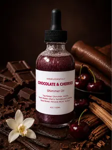 Chocolate & Cherries Moisturizing Body Shimmer Oil Cherry Vanilla Almond Sandalwood Leather Musk Amber Chocolate by Karafa Essentials