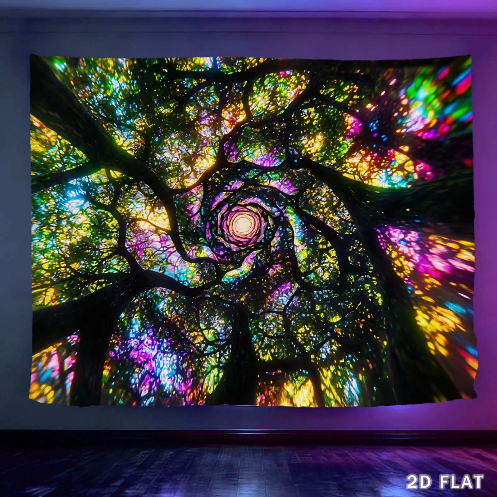Anime Glass Tree Tapestry - 1-Piece Flat Panel UV-Dyed Wall Art, Spiral Center Design, Bright Color Whimsical Home Decor for Indoor Room & House Decor Supplies