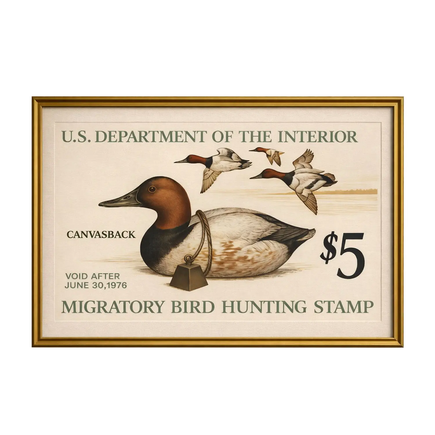 Vintage Canvasback Duck Hunting Stamp Poster, Classic Waterfowl Wall Art for Cabin, Lodge or Man Cave Decor, Thoughtful Gift for Outdoor & Hunting Lovers