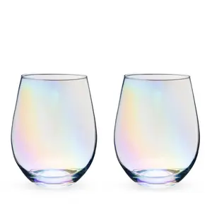 Twine Luster Stemless Wine Glasses, Set of 2, 20 Oz. Rainbow Finish Tumblers, Decorative Barware, Multicolor Finish