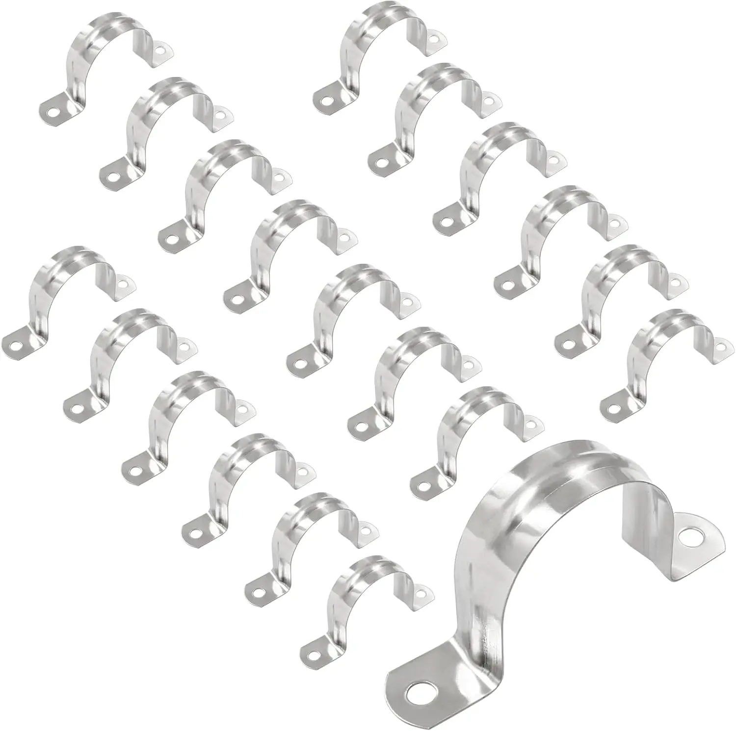20Pcs M45 Rigid Pipe Strap - Stainless Steel Conduit Clamps Two Hole Strap U Bracket Tube Strap Clamp for 1-3/4 Inch Pipes