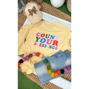 Tees2urdoor Women's Fitted Longsleeves T-Shirt - Count Your Blessings Print, Round Neck, Lightweight Comfortable Fabric, Jacket-Inspired Streetwear Garment for Everyday Casual Wear