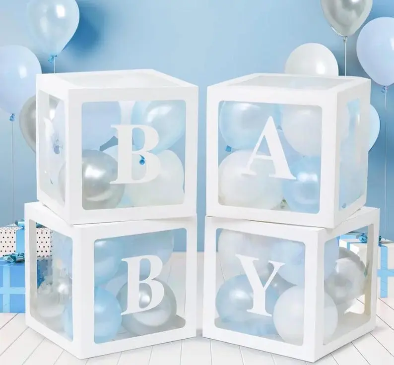Baby Shower Balloon Boxes: Transparent Letter Blocks Decoration Jumbo Transparent Balloon Boxes Party Decor DIY Baby Shower