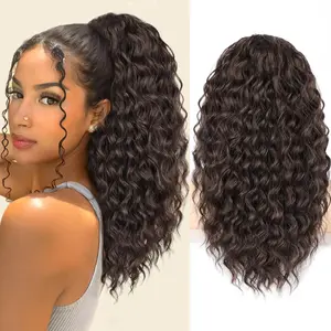 Ponytail Extension, Curly Drawstring Ponytail Extension for Women 18 Inch Curly Wavy Ponytail Yaki Textured   Synthetic Hairpiece for Daily Use