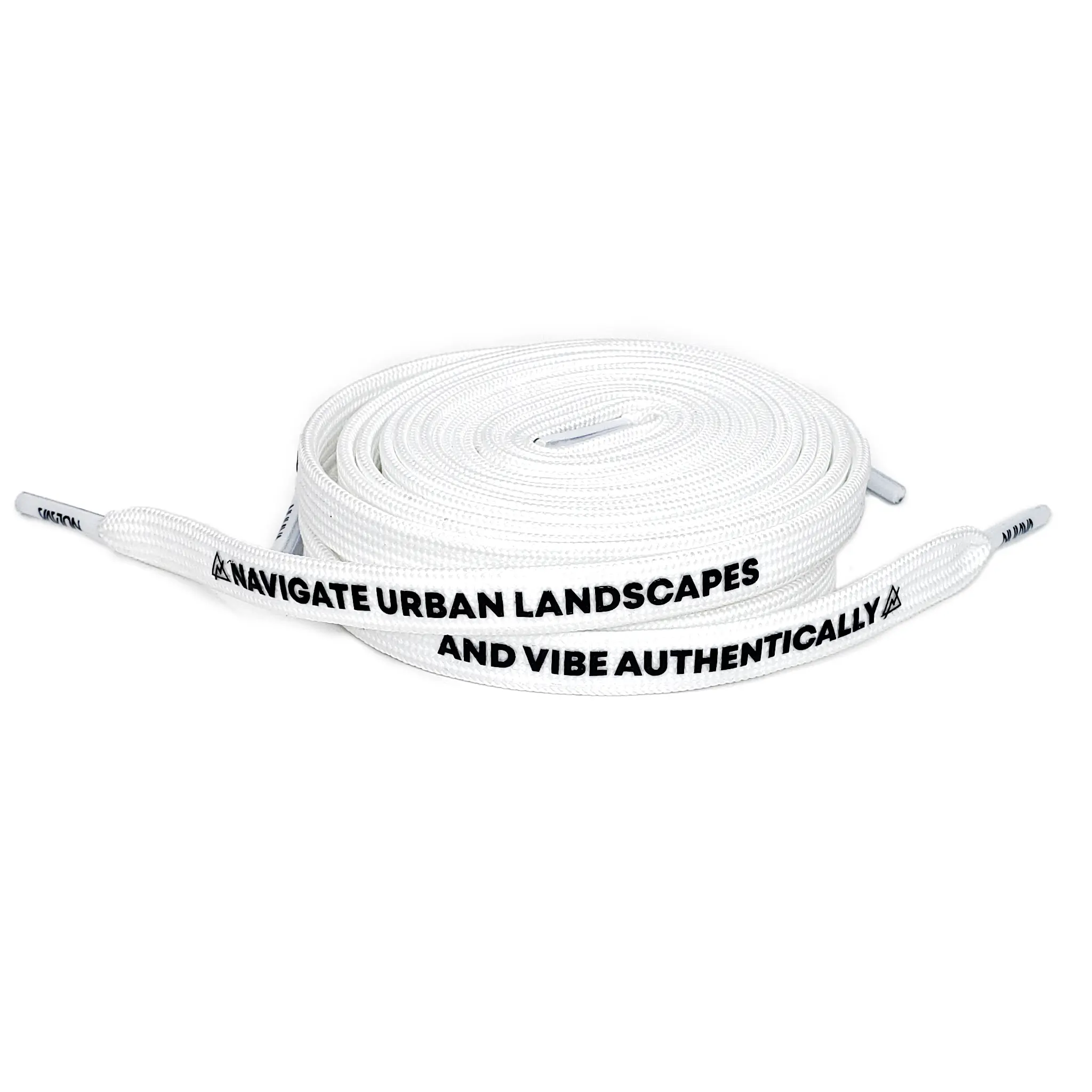 Nulava Silicone Printed "Navigate Urban Landscapes And Vibe Authentically" White Flat SHOELACES