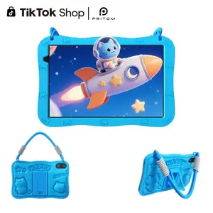 [New Arrivals] PRITOM Kids Tablet 10 inch Android 15 8GB RAM 32GB ROM Dual Cameras WiFi 6 6000mAh Battery Protective Silicone Case Animal Flash Cards Educational Apps Toddler Gifts Stress Relief Case Pink Blue-Tablet Screen MothersDay Gift summervibes