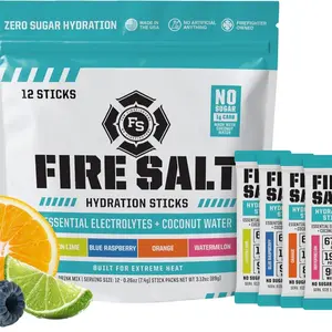 Fire Salt Hydration Sticks, Electrolytes & Coconut Water, Hydration Drink Mix with Magnesium, Potassium & Sodium, Zero Sugar, Single Serve On the Go Packs, Variety Pack Flavors, 12 Count