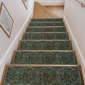 10PC Set American Retro Botanical Floral Stair Mats Home Decor Anti-Slip Stair Treads Floor Mat Machine Washable Rug Indoor Anti-Slip Hallway Carpet Home Decor Rugs