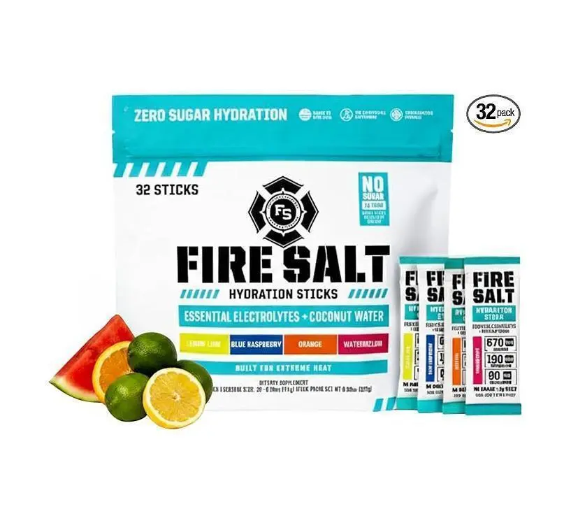 🔥 NEW 2026  Fire Science Fire Salt Hydration Sticks, Electrolytes & Coconut Water, Hydration Drink Mix with Magnesium, Potassium & Sodium, Zero Sugar, Single Serve On the Go Packs, Variety Pack Flavors, 32 Count