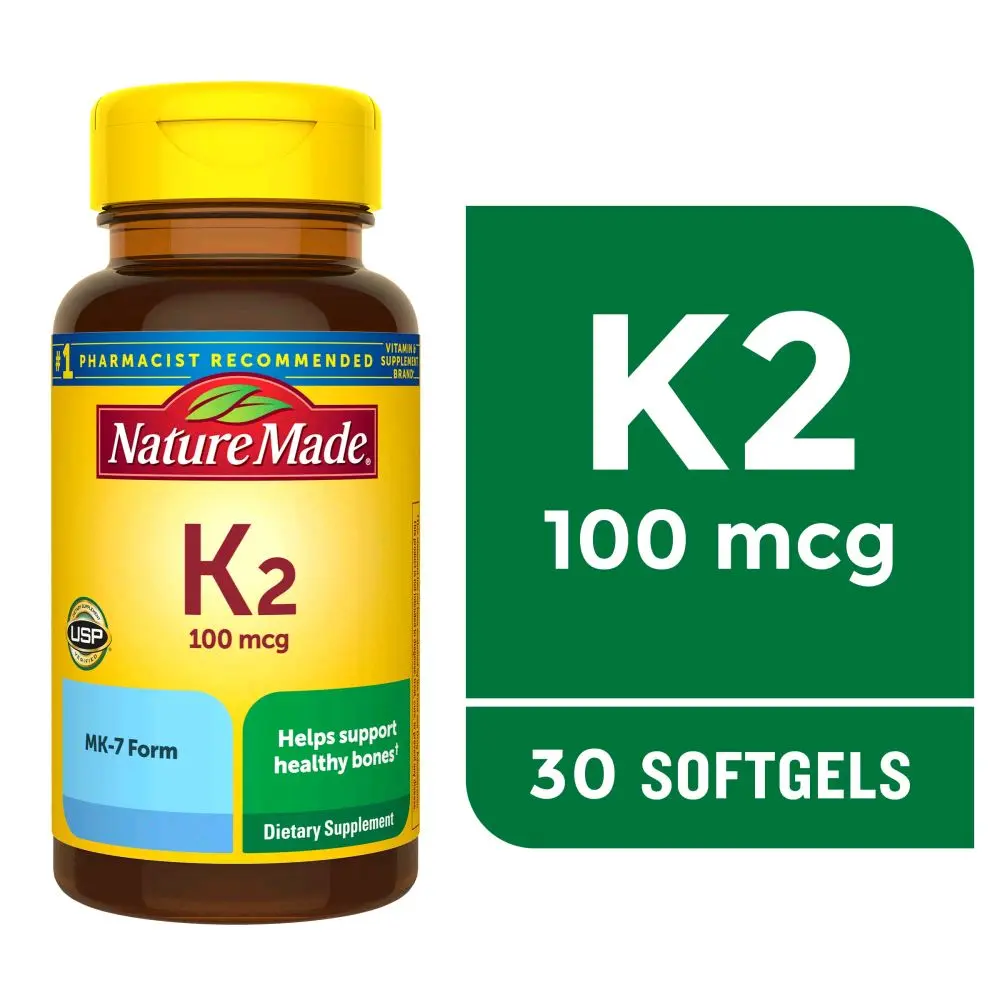 Nature Made Vitamin K2 100 mcg - Healthy Bone Support Supplement, 30 Softgels, 30-Day Supply, Gluten Free, Supports Bone Health, Fitness Healthcare