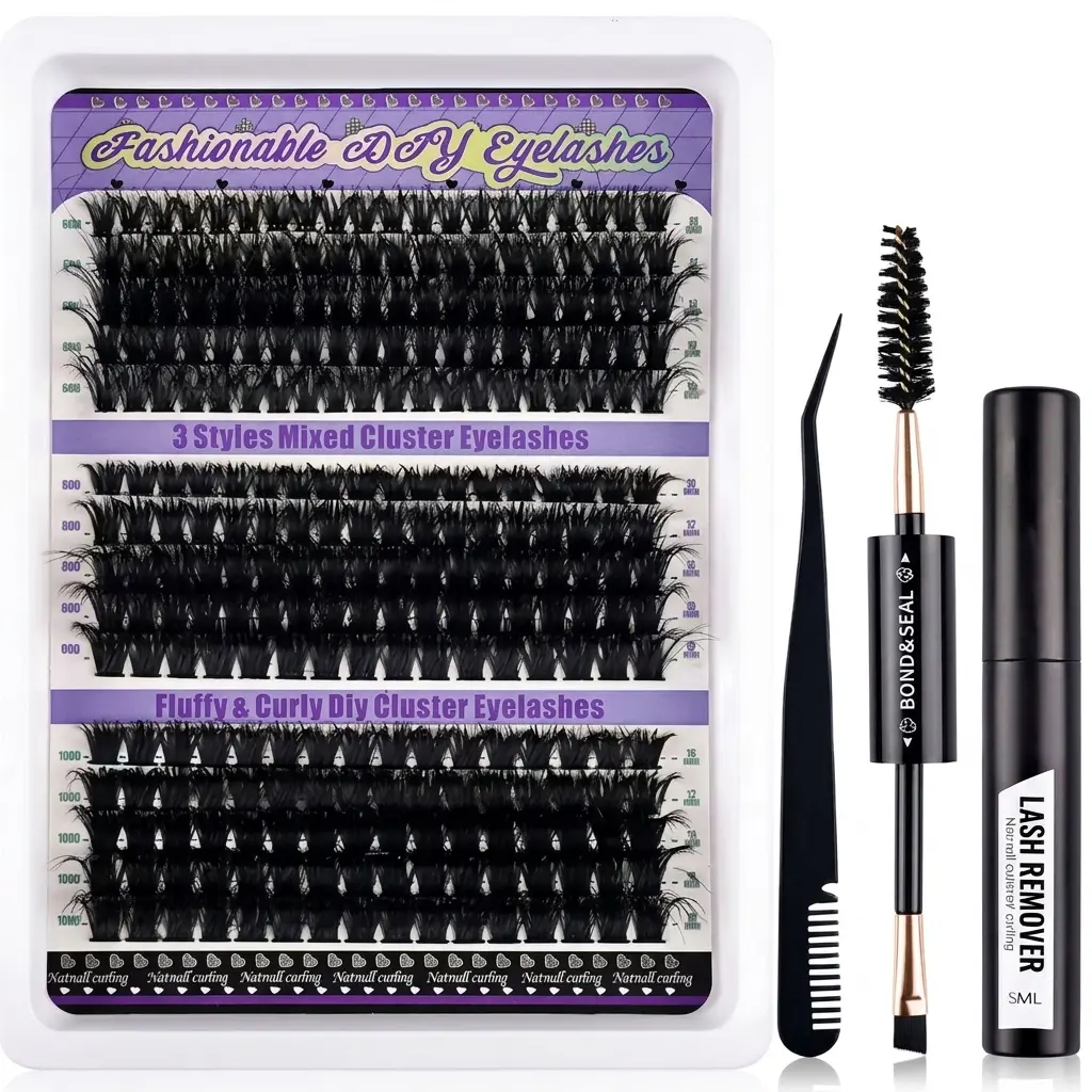 Fluffy Lash Clusters, Soft D-Curl DIY Volume Eyelashes, Lightweight Plant Fiber Extensions with a Natural Look for Beginners (300D), Curved Lash Clusters, Cluster False Eyelashes