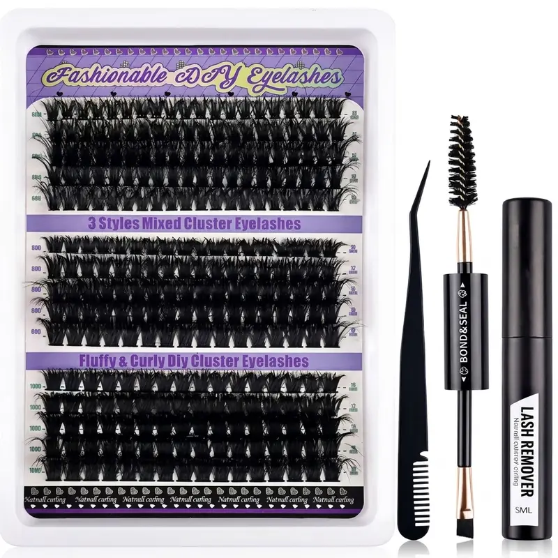 D-Curl Soft Fluffy Eyelash Clusters, 300D Plant-Based Nature-Synthetic Fiber Cosmetic Lash Extensions, Lightweight for Beginners’ At-Home Makeup Application
