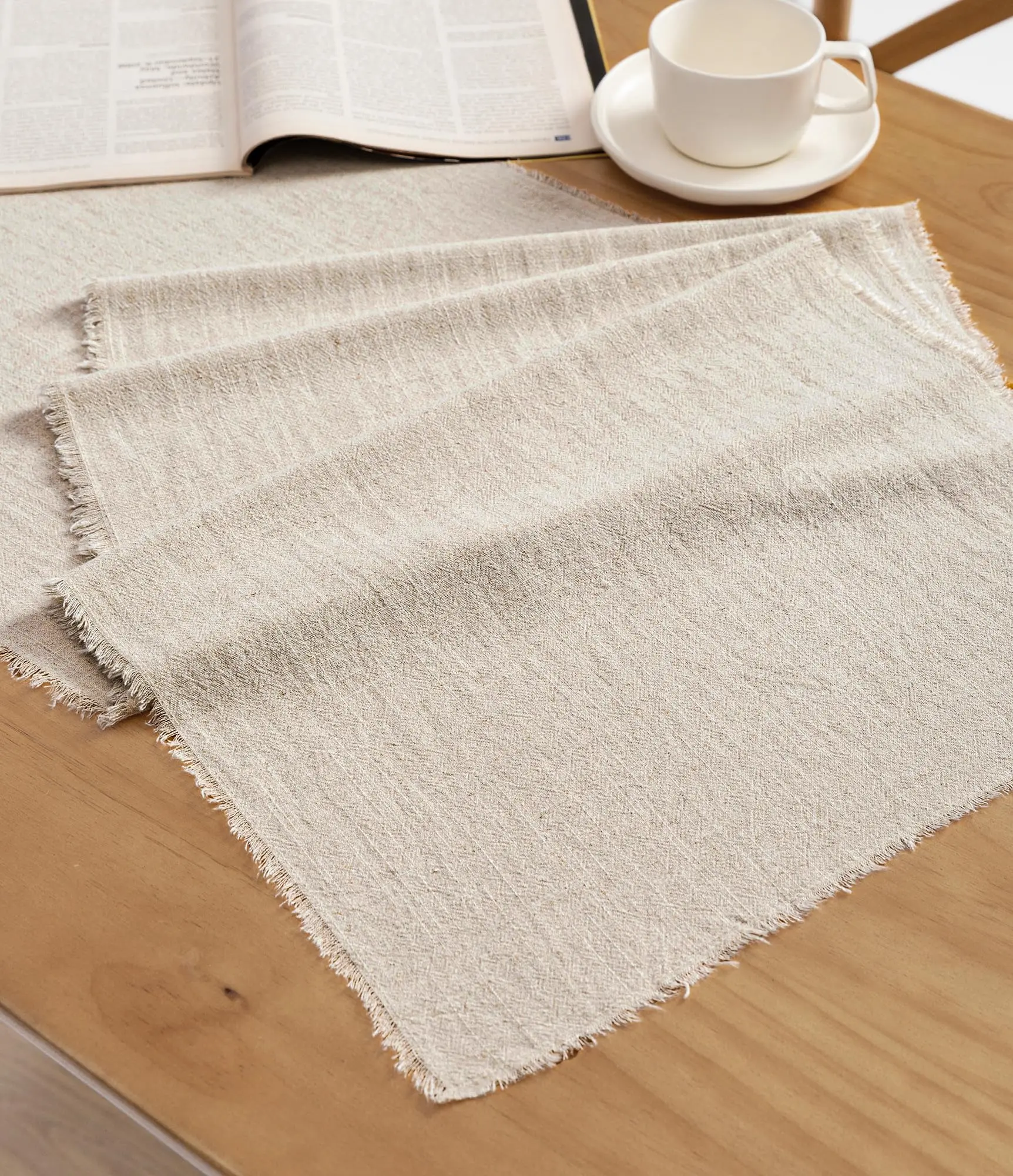 Vitalizart Beige 30% Linen-Cotton Blend Rectangle Table Runner (14x120 in) - Handmade, Lightweight, Skin-Friendly, Soft Texture, Frayed Edge, Rust Charm, Farmhouse Rustic Vibe, Thanksgiving Dining Accent, Mother's Day Gift