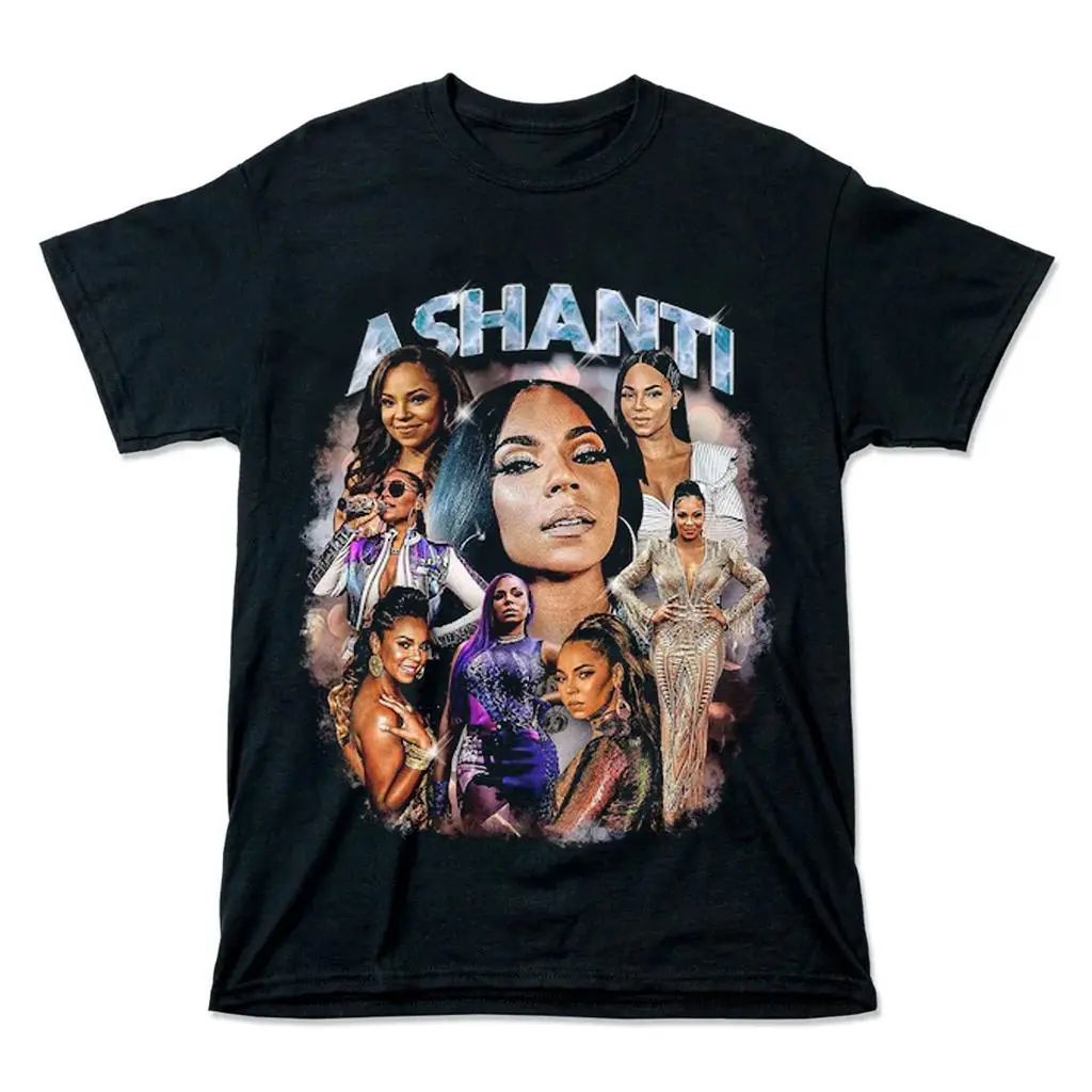 Cotton Graphic T-Shirt for Men, 90s Ashanti Hip Hop Art Print, Fitted Round Neck Streetwear Style - Sizes S, M to 3XL, Shortsleeve, Artwork Tee, All Seasons, Basic