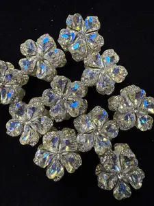 185 4PCS Sparkly Crystal Flower Charm Beads Set | Iridescent Clear Floral Beads for DIY Pens & Phone Charms