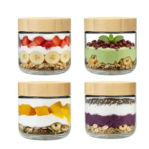 4 Pack 10oz Overnight Oats Glass Jars, Wide Mouth Food Storage Containers with Bamboo Airtight Lids, Reusable Mason Salad Jars, Ideal for Yogurt, Chia Pudding, Snacks, Spices and Sugar Storage for Daily Meal Prep