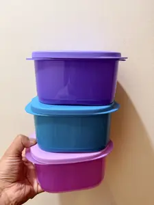 Cristalwave Durable Plastic Food Storage Container Set of 3 in Blue and Purple for Home Use Versatile Snacks and Leftovers Organizer