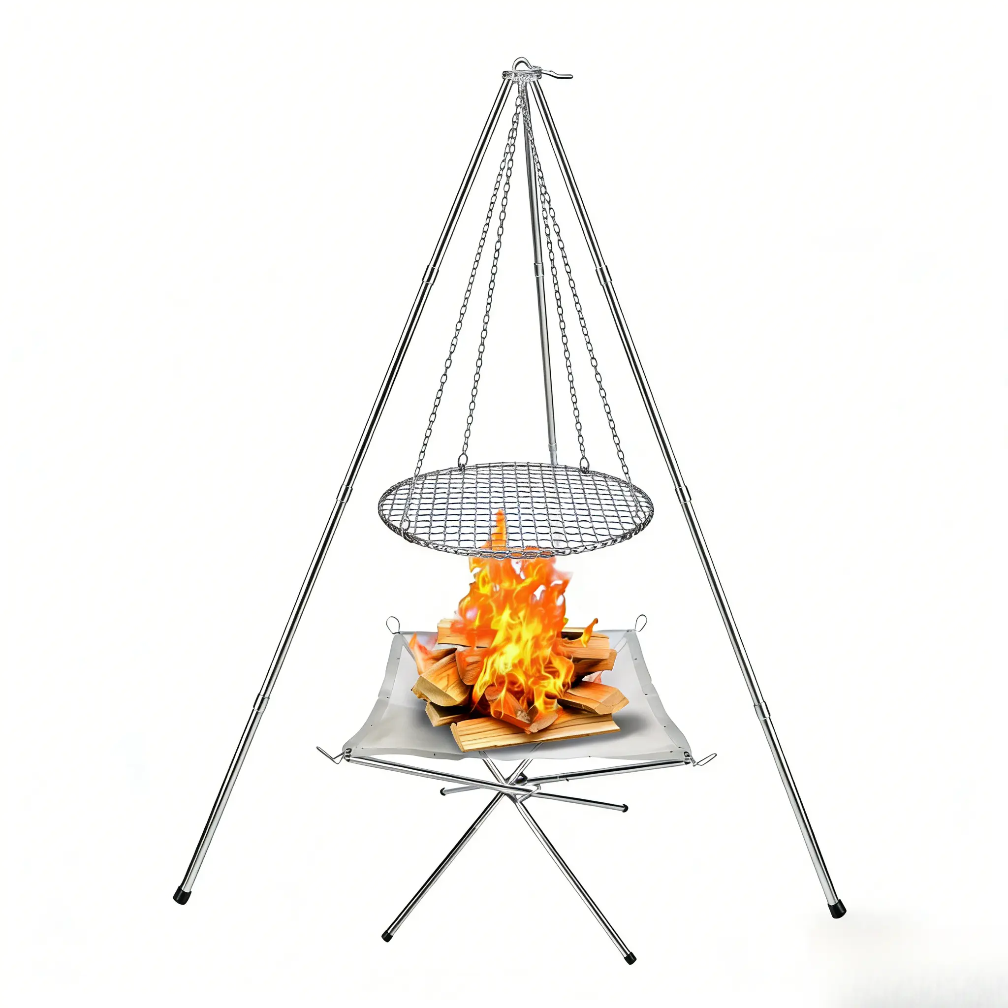 Outdoor Large Bonfire Tripod Portable Camping Picnic Campfire Cooking Pot Hanging Chain Triangle Support Stand Rack Accessories