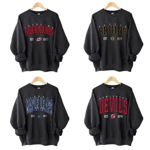 Vintage 90s All Team Hockey Black Sweatshirt, Retro Ice Hockey Sweatshirt, Crewneck Sweatshirt, Casual Classic