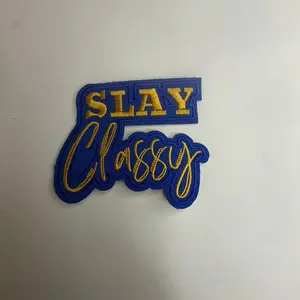Slay Classy Iron On Patch - Blue and Gold Lettering Design for Customization