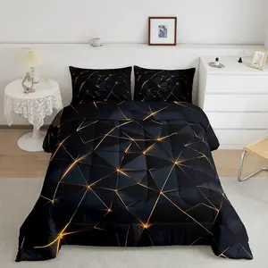 Honeycomb Comforter,Geometric Stereoscopic Theme Luxury Bedding Set,Decoration Comfortable Bedding,3D Black Gold Print Designer Comforter Set