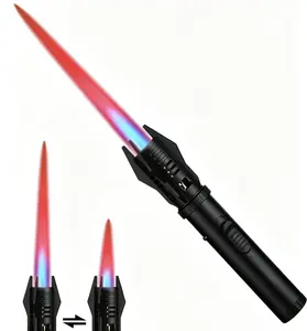 Torch Lighter,(Butane Gas Not Included) Bright Fire Lighter with Safety Lock and Adjustable Red/Blue Flame, Refillable Butane Gas Windproof Jet Flame Cool Lighters, for Candles Campfires BBQ Baking, Camping, Gift