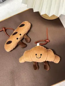 Cute Cartoon Bread Design Bag Charm, Simulation Baguette Croissant Pendant, Soft Animal Decoration Toy, Bag Decoration, Birthday Gift, Charms For Bags