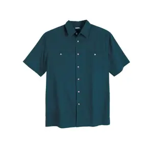 Short-Sleeve Pocket Sport Shirt - Casual Style, Button-Through Chest Pockets, Woven Cotton-Polyester Blend, Plain Design, Medium Fit - Classic