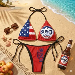 Buschhh Apple American Flag Triangle Bikini Set, 2026 Independence Day Gift, Quick-Drying, Summer Beach Outfit, Gift for her