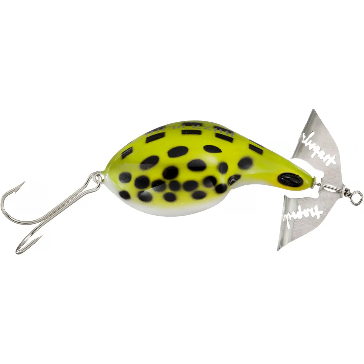 Arbogast Buzz Plug Floating Topwater Lure, Near Weedless Buzzbait for Bass Fishing, Frog/White Belly Pattern, 1 oz, 2 7/8 in, 3/0 Double Hooks