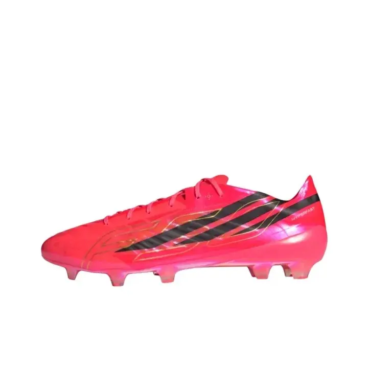 Brand-New Retro Unisex Lace-Up Firm-Ground Soccer Cleats for Men and Women, Glossy Bright Red Upper with Black Strip & Golden Outline, Sleek Slim-Fit Shell, Wear-Resistant Clear Studs, Full Original Shoe Box for Field Training & Turf Practice