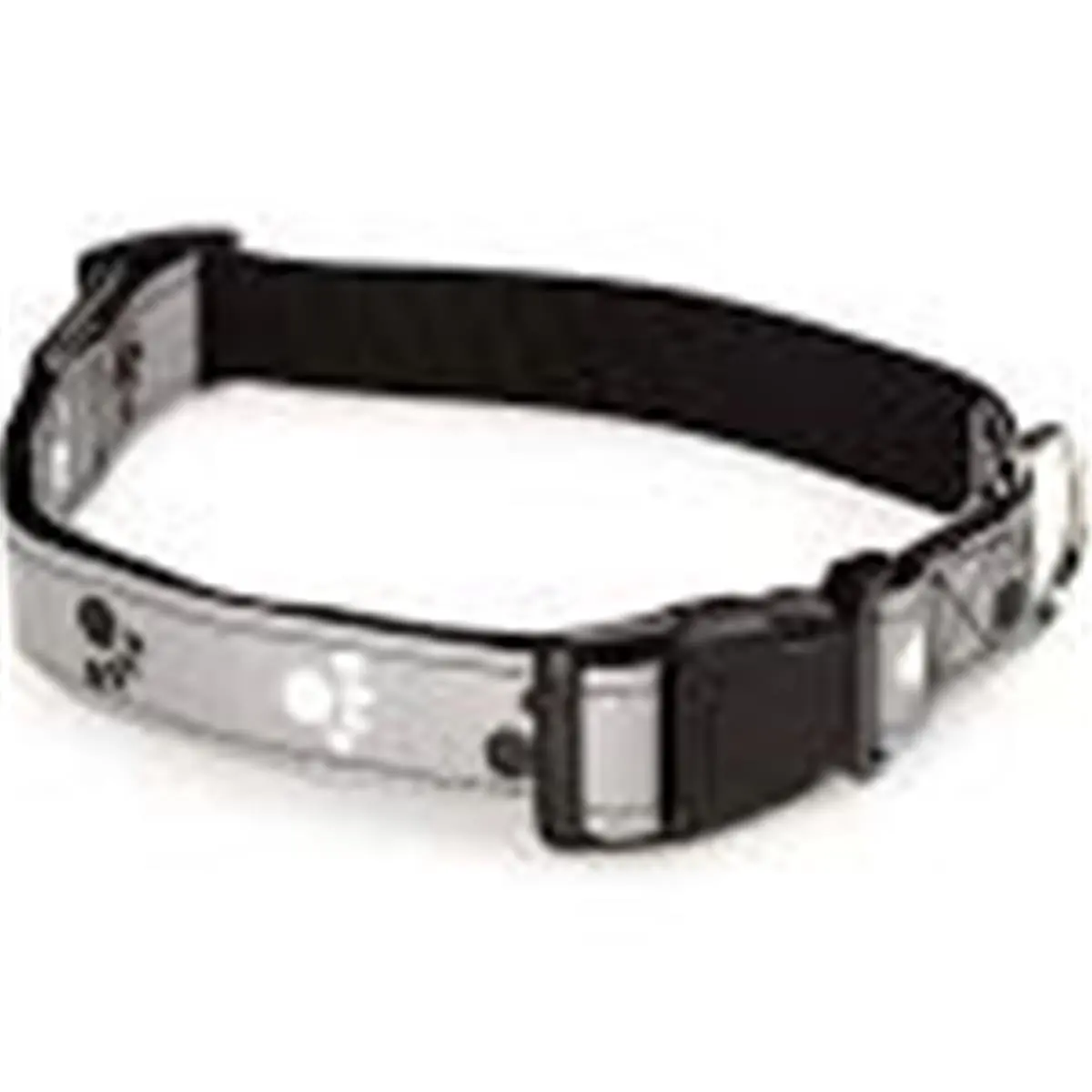 212 MAIN Reflective Safety Dog Collar with Pawprint Pattern - 10-16 in, Casual Canine Style, Black, D-Rings, Dyed-to-Match Plastic Buckles, Dog Collars