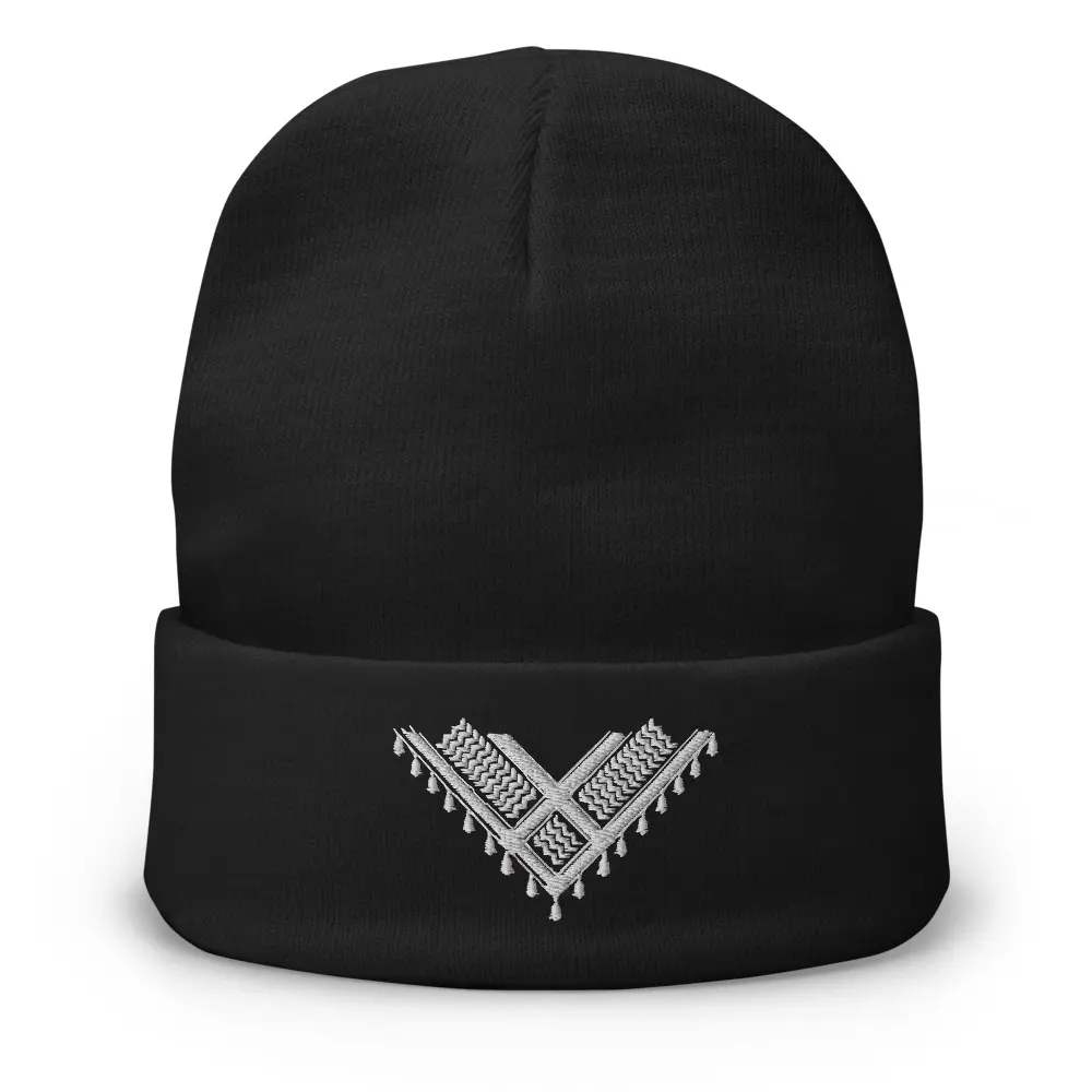 Kuffiyeh Print Sketched Embroidered Beanie