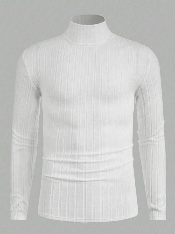 Men's High Neck Pullover Sweater, Solid Color Long Sleeve Crew Neck Shirt, Casual & Formal Fit, Perfect for Daily Wear