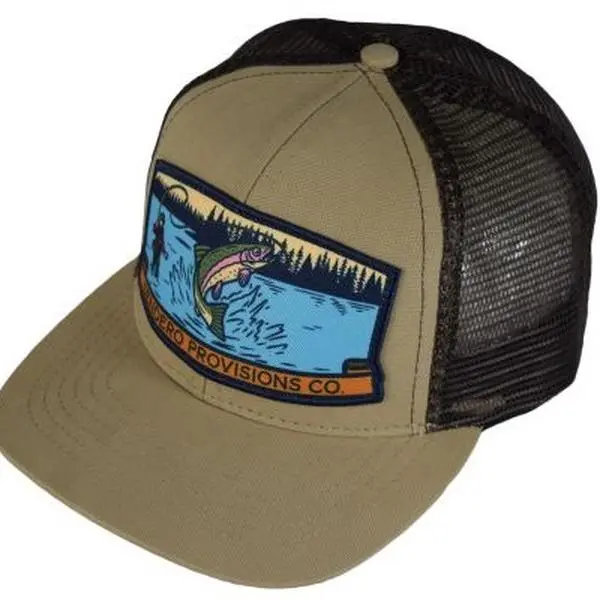 Sendero Provisions Co. Hat, Classic Fly Fishing Trucker with Breathable Mesh, Fitted Snapback for Casual Outdoor Wear - Khaki/Brown, Casual Hat, Classic Trucker Hat