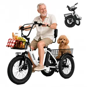 ESKUTE T300 E-Bike for Adults, Father's Day Gift 1200W Peak E Bikes for Seniors, Foldable 18MPH Long Range Fat Tire 3 Wheel Bicycle with Cargo Baskets
