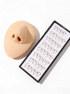 [Piercing Jewelry Set] Stainless Steel Rhinestone Inlaid Body Piercing Jewelry Set - 40pcs Open-End Simple Nose Ring Kit