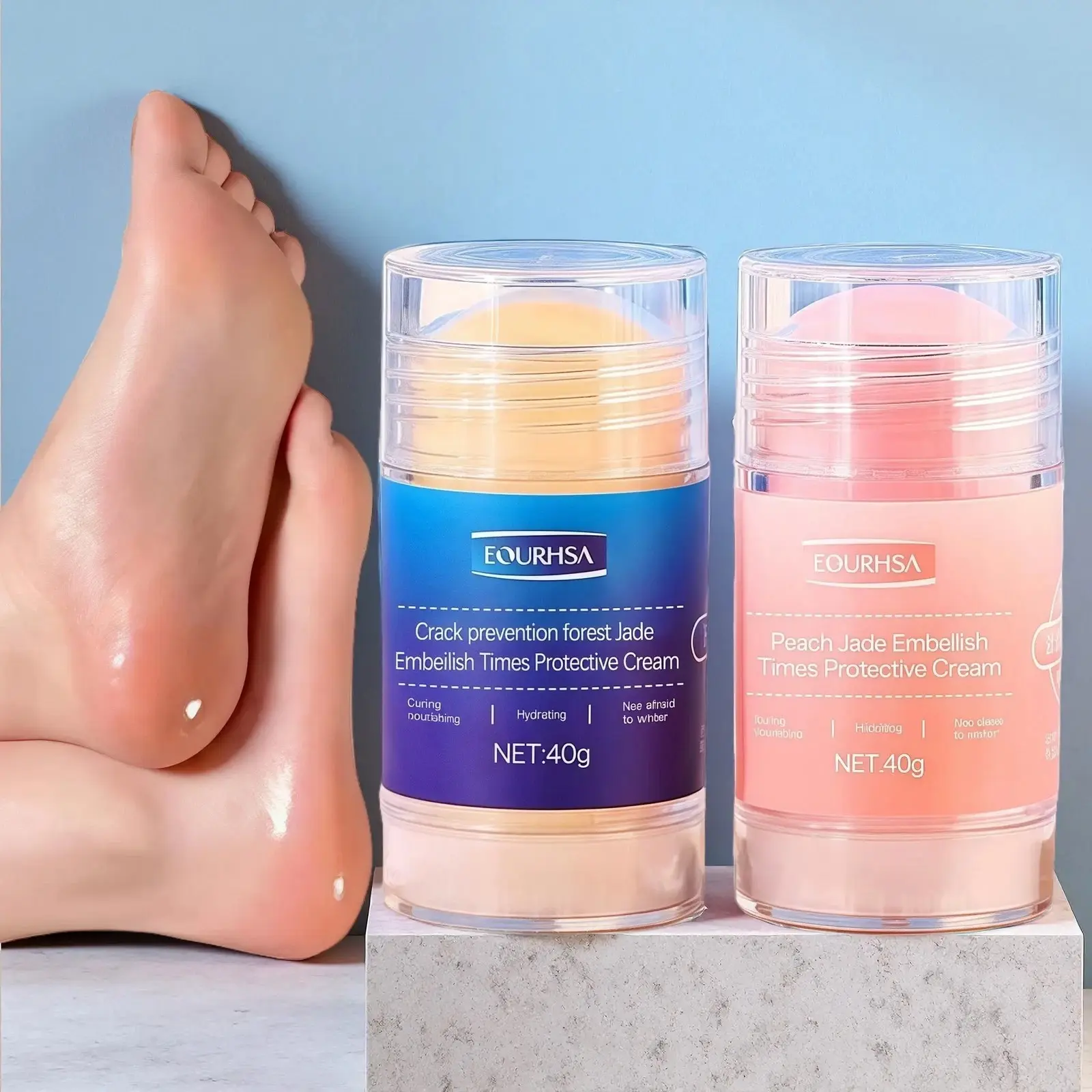 Foot Balm Stick Duo (2PC) | Hydrating & Moisturising Heel Balm | Softening and Nourishing Cream for Dry Heels, Hands & Elbows | Plant-Based Gentle Foot Cream (Pink & Blue)