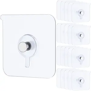 20 Pcs Self Adhesive Picture Hooks 33 lbs Load Heavy Duty Picture Hangers without Nails Adhesive Wall Hooks for Hanging Transparent Waterproof Frame Hangers Sticky Hooks for Bathroom Kitchen Wall Mounted Hook