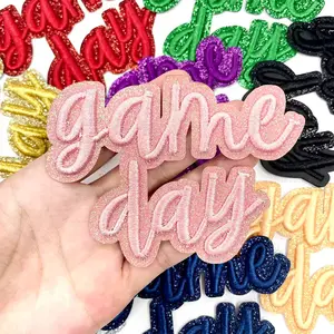 CY 8PCS Pink 3D GAME DAY Iron On Patches Glitter Edge Embroidered Letter Applique for DIY Trucker Hats Clothes Jackets Jeans Backpacks