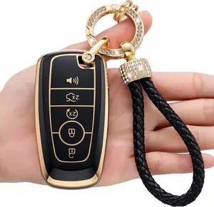 for Ford Key Fob Cover with Keychain, Full Coverage Protection Key Case for 2018 2019 2020 2021 2022 2023 2024 2025 Explorer Fusion Escape Edge Bronco F150 Maverick Mustang Accessories, Black White