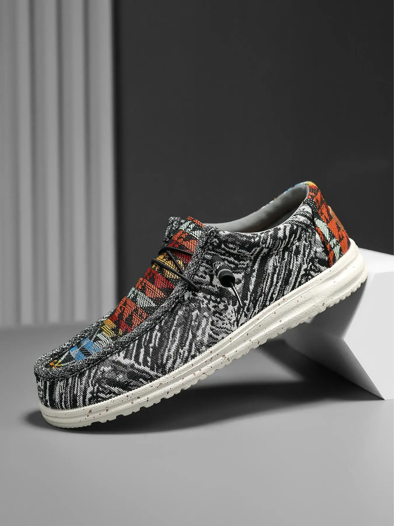 Men's Random Print Lace Up Slip-on Shoes, Casual Comfortable Round Toe Shoes for Daily Wear, Breathable Comfortable Shoes for All Seasons