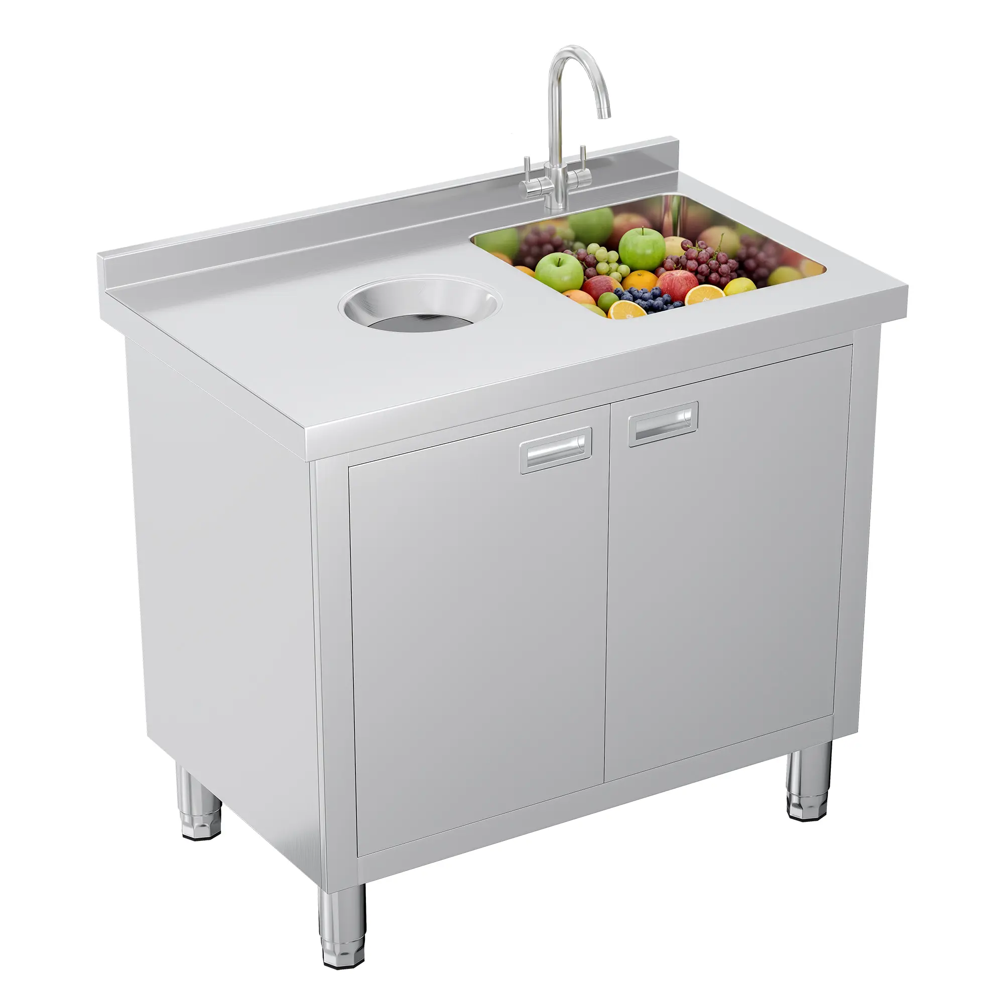 VanAcc Stainless Steel Work Table with Cabinet, Stainless Steel Table Cabinet with Sliding Doors for Prep Work for Home, Restaurant, Garage, and Hotel