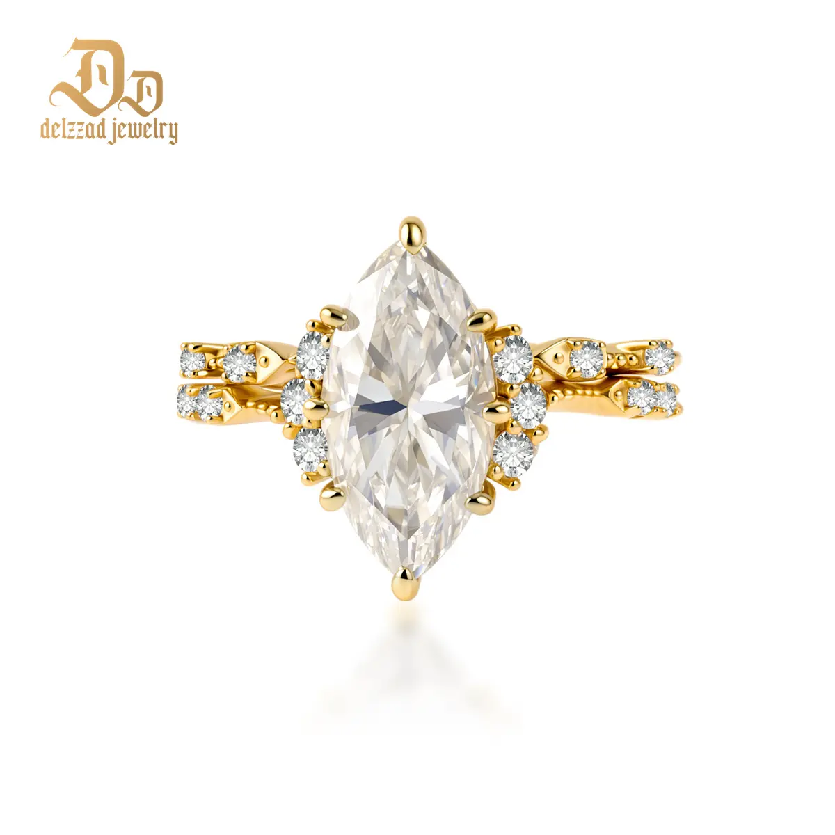 Delzzad 3.3ct Aphrodite's Treasure Ring Vintage Marquise Ring Band VVS Synthetic Moissanite Ring Jewelry S925 Band Perfect Birthday Engagement Wedding Anniversary Christmas Valentine's Day Mother's Day Gift